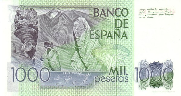 Billete de 1000 pesetas. El archipiélago de las Canarias - Auctions