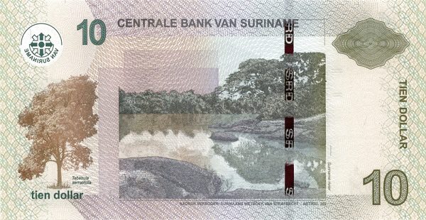 billete de 10 dólares surinamés